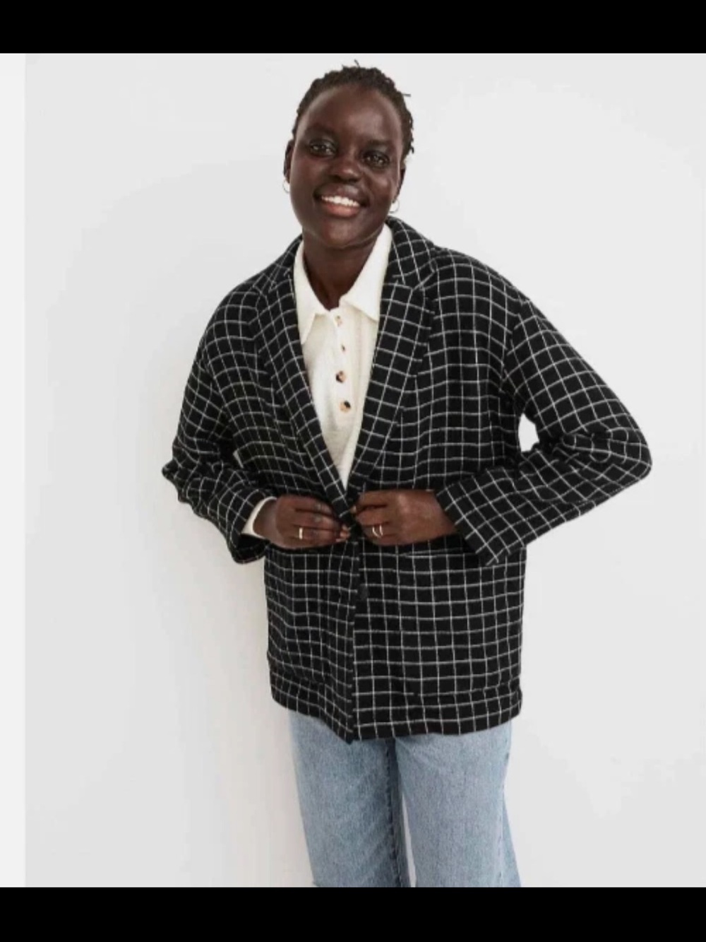 Madewell Blazer Windowpane Black and White Size Small
